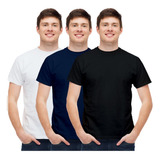 Kit 3 Camisetas Masculina Básica 100 Algodão Lisa Cores