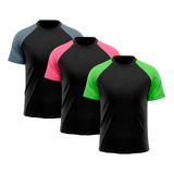 Kit 3 Camisetas Masculina Raglan Dry Fit Proteção Solar Uv