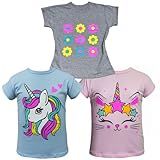 Kit 3 Camisetas Para Meninas Infantil Malha 100 Algodão BR Idade 8 Anos Regular 1 Rosa Bebe 1 Cinza 1 Azul Bebe 