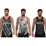Kit 3 Camisetas Regata Masculina Machão Dry Fit Longline Gym