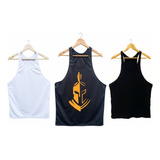Kit 3 Camisetas Regatas Masculina Cavada Preta E Estampada