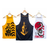 Kit 3 Camisetas Regatas Super Cavadas Academia Estampada