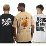 Kit 3 Camisetas Saves Preta Êxodo Bege Jesus King M 2 Bca