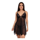 Kit 3 Camisola Sexy Sem Bojo Tule Renda Calcinha Fio Dental