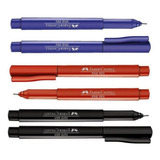 Kit 3 Canetas Faber Castell Azul Vermelha E Preta Fine Pen Tinta Azul Vermelho E Preto