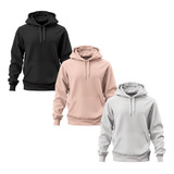 Kit 3 Canguru Moletom Com Capuz Liso Unissex Várias Cores
