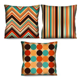 Kit 3 Capas De Almofada Marrom Laranja Geométrica 42cm R9