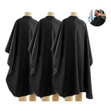 Kit 3 Capas De Corte Barbeiro Preto Cetim Profissional