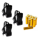 Kit 3 Carregador Duplo Bivolt 110 220 Ac Com Fio Led Indicador 10 Baterias Pilhas Células 18650 3 7 4 2 Volts 5800mah Li ion Recarregáveis Carga Rápida Proteção Contra Sobrecarga E Curto Circuito