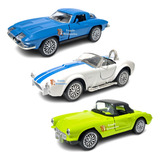 Kit 3 Carrinhos Esportivos Ferro Miniatura Carro Coleção