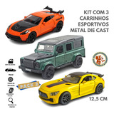 Kit 3 Carrinhos Esportivos Ferro Miniatura