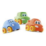 Kit 3 Carrinhos Soft Baby Brinquedo Borracha Macio Rodinhas