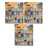 Kit 3 Cartelas Com 36 Isqueiros Maxi J6 Grande Bic Decorado Cor Fun J6