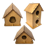 Kit 3 Casa Ninho Pássaros Comedouro Mdf Cru Tratador Jardim