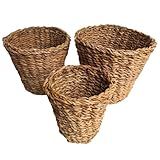 Kit 3 Cesto Organizador De Palha Natural Vaso Decorativo Cachepo Para Planta Seagrass Cestos De Vime Rústico Feito A Mão Artesanal Empilhável Cachepot Recipientes De Plantas