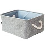KIT 3 Cestos Organizador De Tecido Linho Dobrável 30x20x13cm Alça De Algodão Trançado Multi Uso Cinza