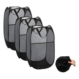 Kit 3 Cestos Organizador Multiuso Roupa Suja Dobrável Preto