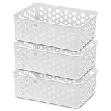 Kit 3 Cestos Organizador Trama Rattam Pequeno 19x13cm Gavetas Armario Guarda Roupas -Branca-