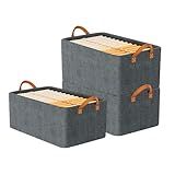 Kit 3 Cestos Organizadores- Conjunto De 3 Caixas Organizadoras Em Tecido- Cinza- Com Alças- Para Gavetas Roupeiros E Armários