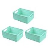 Kit 3 Cestos Organizadores Multiuso Decorativo Rattan 4 7L Cor Verde