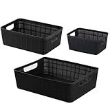 Kit 3 Cestos Organizadores Multiuso Rattan Home Organizer P-M-G Cor- Preto