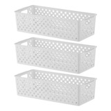 Kit 3 Cestos Organizadores Quadratta Branco Armário Multiuso