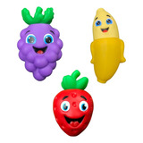 Kit 3 Chocalho Mordedor Para Bebê Macio Frutas Infantil