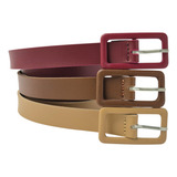 Kit 3 Cintos Feminino Fino Com Fivela Retangular Blogueira
