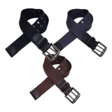 Kit 3 Cintos Lona Premium Masculino 2 Bordas 4 Cm Ref L39 Cor Preto Cinza E Café Desenho Do Tecido Liso Tamanho Calça 48 comprimento 130cm 