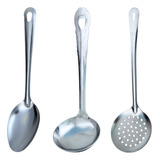Kit 3 Colher Concha Escumadeira Inox 31 5 Cm Arroz Fritura