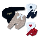 Kit 3 Conjunto Bebê Menina Bordado Algodão Body Calça C20212