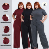 Kit 3 Conjunto Calça Pantalona Plus Size Wide Leg Casual