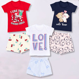 Kit 3 Conjunto Infantil Verão Malha Cotton Fio30 Luxo Menina