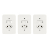 Kit 3 Conjunto Tomada 10a Interruptor Tecla Simples Branco