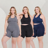 Kit 3 Conjuntos Academia Top Short Cós Alto Plus Size