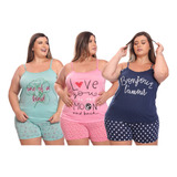 Kit 3 Conjuntos Baby Doll Plus Size Short Regata Pijama