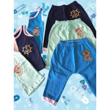 Kit 3 Conjuntos Camiseta Regata  Calça Lisa Com Bordado Bebê