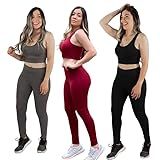Kit 3 Conjuntos Fitness Feminino Calça Legging E Top Nadador Roupas Femininas Para Academia Suplex P 34 36 Multicolorido Sortidos 