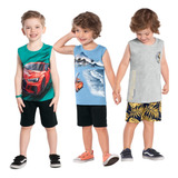 Kit 3 Conjuntos Infantil Menino Verão Kyly Bermuda E Regata