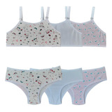 Kit 3 Conjuntos Lingerie Infantil Calcinha E Top Algodão