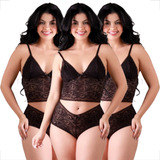 Kit 3 Conjuntos Lingerie Renda Sexy Sensual Sutiãs Calcinhas