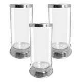 Kit 3 Copos Suporte Vela 7 Dias Transparente Base Alumínio