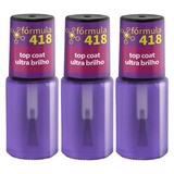 Kit 3 Cora Formula 418 Top Coat Ultra Brilho 9 Ml