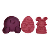 Kit 3 Cortador Marcador Bolacha Páscoa Ovos Coelhos