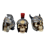 Kit 3 Crânios Caveira Medieval C Chifre Soldado Decorativo