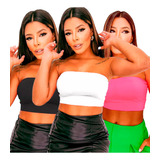 Kit 3 Cropped Top Faixa C/ Bojo Atacado Lote Promoção Até Gg