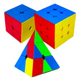 Kit 3 Cubo Mágico 2x2x2 3x3x3 pirâmide Profissional Moyu