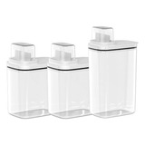 Kit 3 Dispenser Lavanderia Flow Alvejante Amaciante Sabão Cor Branco