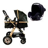 Kit 3 Em 1 Carrinho Luxo Bebê Conforto Preto Selo Inmetro