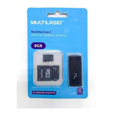 Kit 3 Em 1 Micro Sd 8gb Função Pen Drive E Cartão Sd